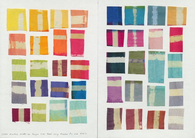 Research design development - sketchbook page showing printed colour samples.
