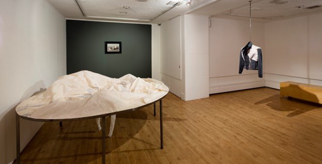View of installation at 'Drawn to Ohio' Exhibition, showing the pieces 'Inner Storm' and 'Ball & Collar'