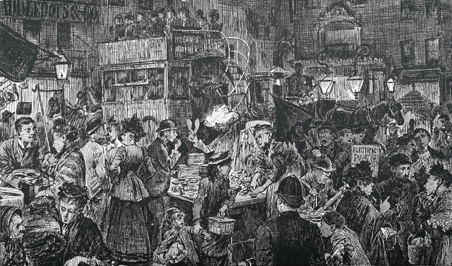 East End street market (Richard Harding Davis, Our English Cousins, 1894 )