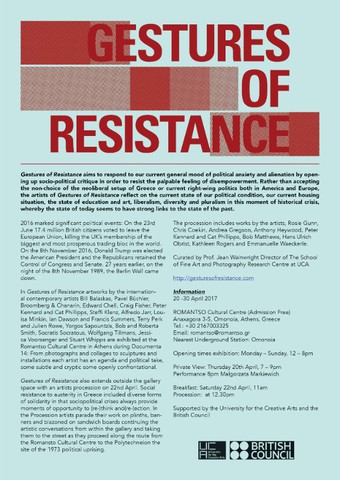 Publicity for Gestures of Resistance. Copyright Jean Wainwright and UCA
