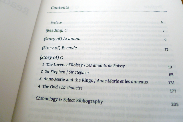 Reading (Story of) O - contents page
