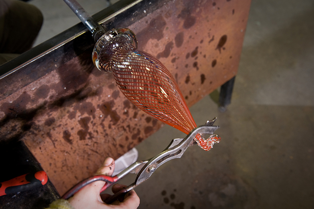 One of the glass forms being created in the studio - production of Transition II