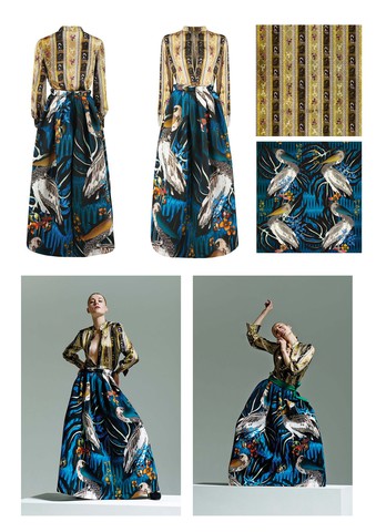 Blouse, 2015 (Silk; digital 'Actress Ann-May Wong' print); Long sports skirt, 2015 (Neoprene; digital 'M & Mme Pelican' print)