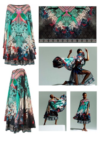 Cape dress, 2015 (Georgette; digital 'Pavilion Bird' print)