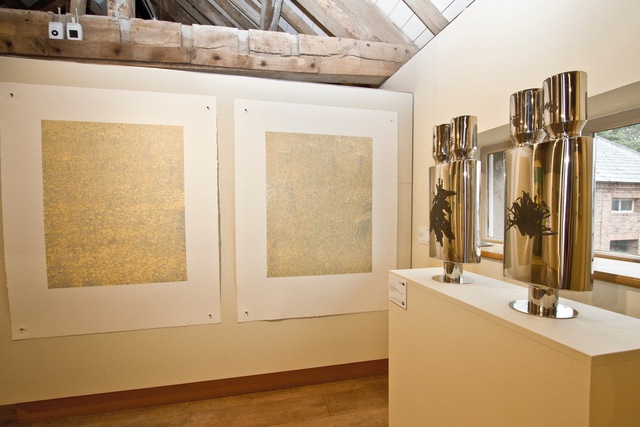 Two of the painting on paper works exhibited